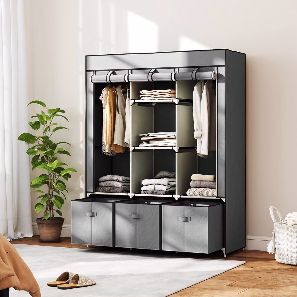 STILVORA Modern Grey Wardrobe with Roll Shutter, Internal Shelves, Drawers and Hanging Rod, H 162.5 x W 125.0 cm – 2