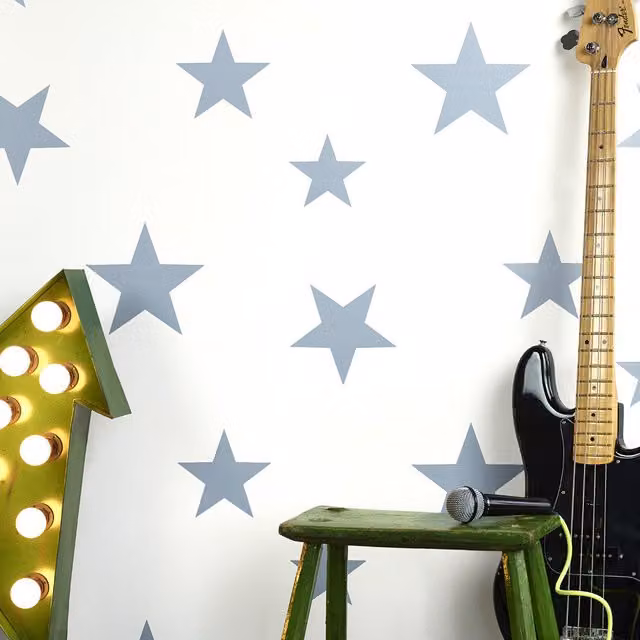 Hibou Design Stars Non-Woven Geometric Wallpaper in Blue and White