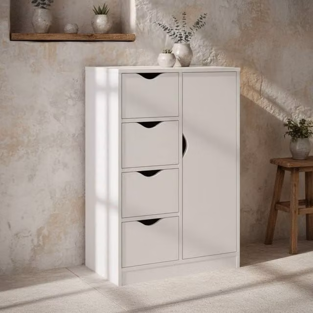 Wyld Haus Sopake White Freestanding Storage Cabinet with 4 Drawers and Lower Cupboard – 1