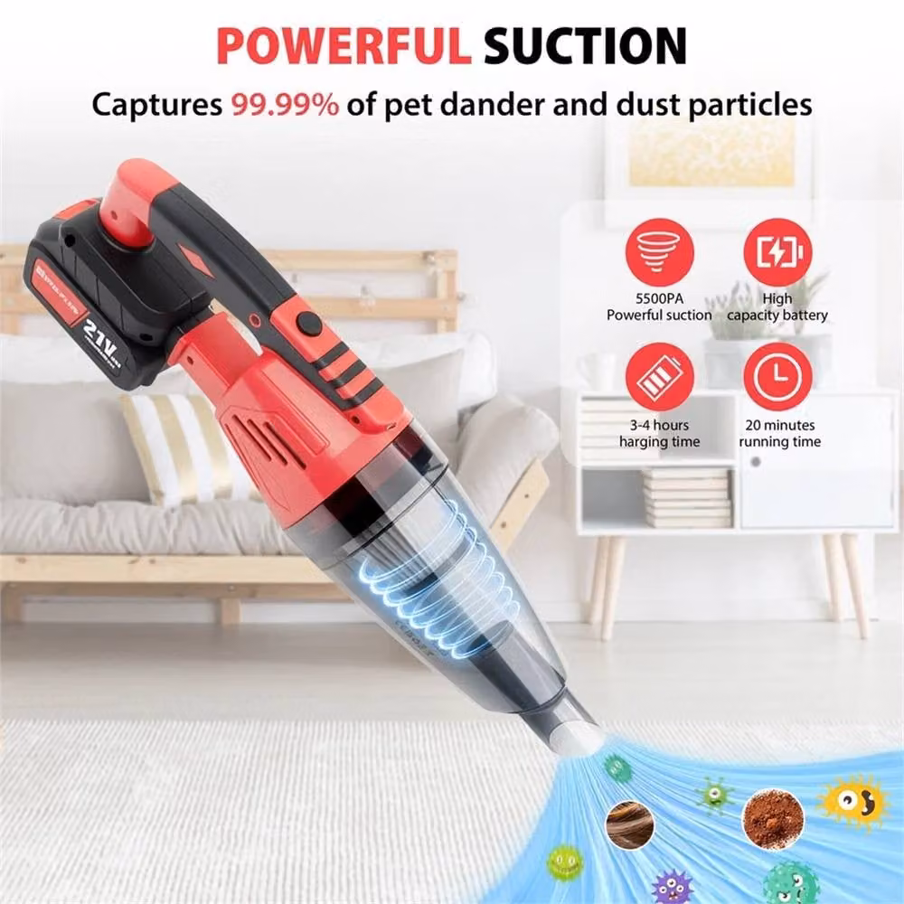 EONLION 2-in-1 Handheld Battery Vacuum with 2 Spare Batteries in Red – 5