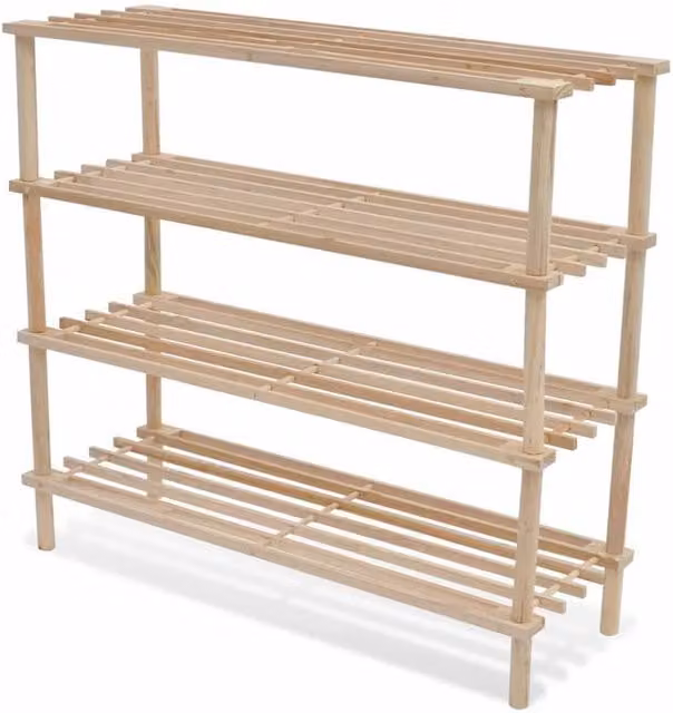 Berkfield Home 2-Piece Set of 4-Tier Freestanding Shoe Racks in Beige Solid Fir Wood