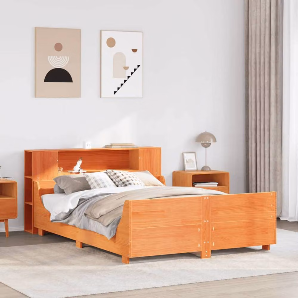 Berkfield Home Solid Pine Double Bed Frame in Waxed Brown, W/D/H: 140 x 190 x 82 cm – 2