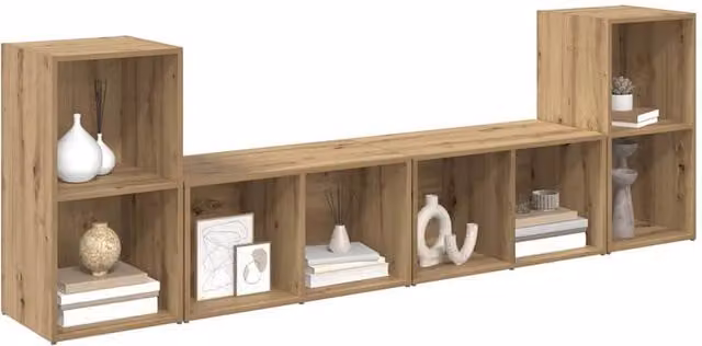 Berkfield Home Modern 4 Piece Artisan Oak Living Room Set with Shelf, Brown, W/D/H: 72 x 35 x 36.5 cm
