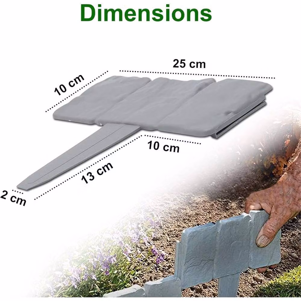 Nordara 10 Piece Grey Stone Effect Plastic Garden Lawn Border Edging, W: 150 cm, H: 35 cm – 2