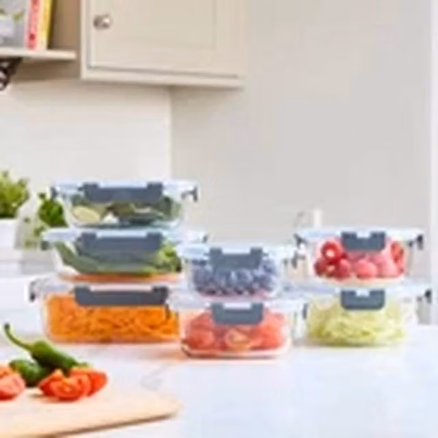 Havendro 7-Piece Airtight Glass Food Storage Container Set with Plastic Lids in Clear – 1
