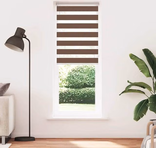 Berkfield Home Brown Zebra Blind, W: 85 cm, H: 200 cm, Polyester Fabric