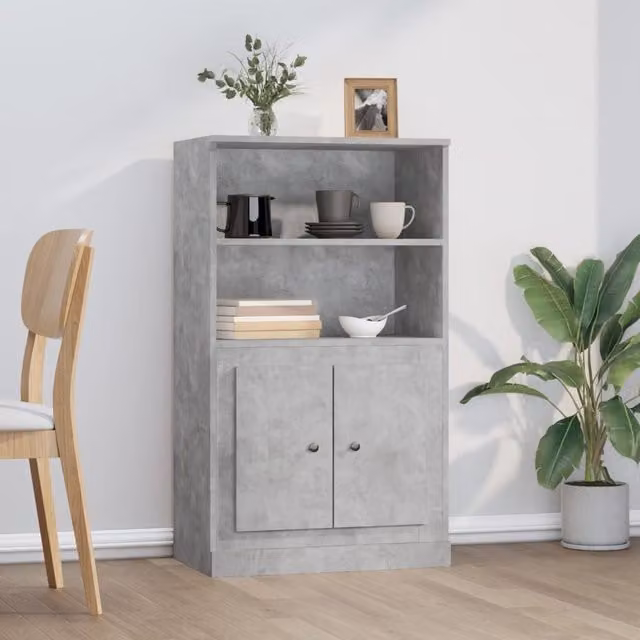 Berkfield Home Modern Highboard in Concrete Grey with Hinged Doors and Open Shelves, W/D/H: 60 x 35.5 x 103.5 cm – 1