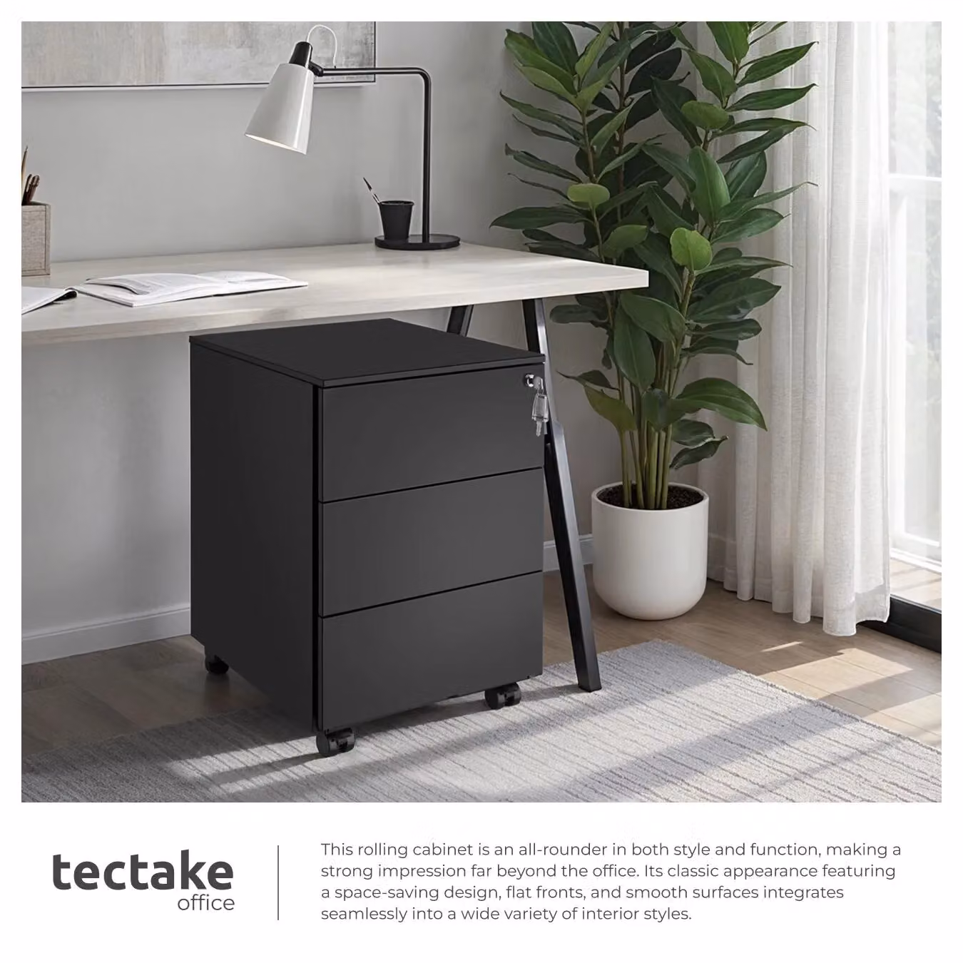 tectake Magna Modern Black Metal Chest of Drawers with Lock and Castors – 7