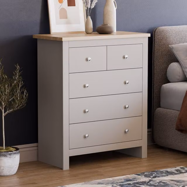 Vida Designs Arlington 3+2 Chest of Drawers Modern Bedroom Storage Cabinet in Grey – 1