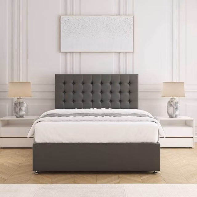 BSSPOKE Isla Divan Bed Set with 24 inch Headboard and Mattress in Grey Plush Velvet, W/D/H: 90 x 190 cm