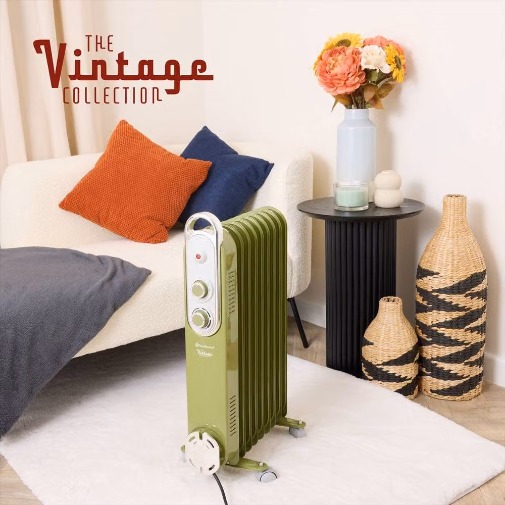 Rediffusion Vintage 9 Fin Oil Filled Radiator 2kW in Blue and Green – 2