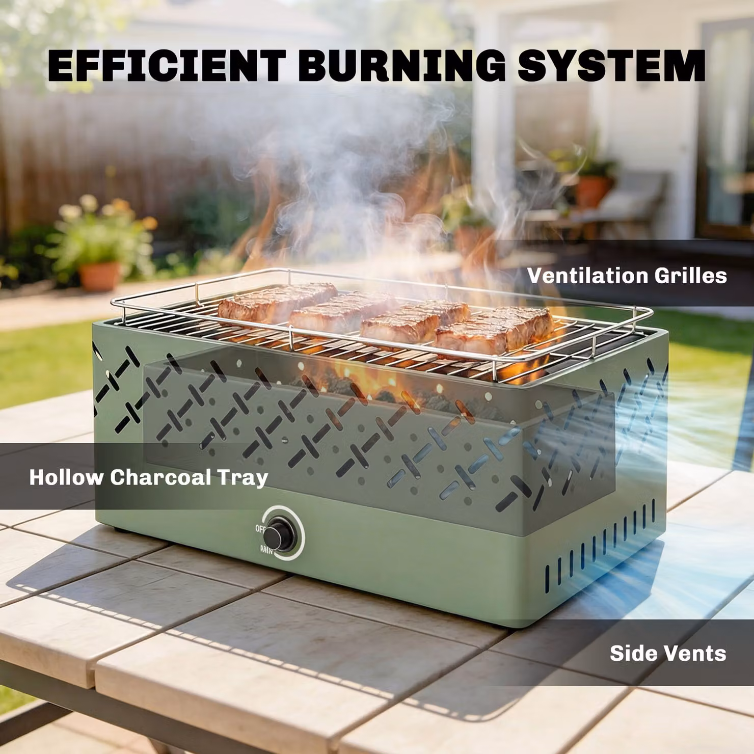 Outsunny Portable Charcoal Tabletop BBQ Grill with Built-in Fan, Green – 6