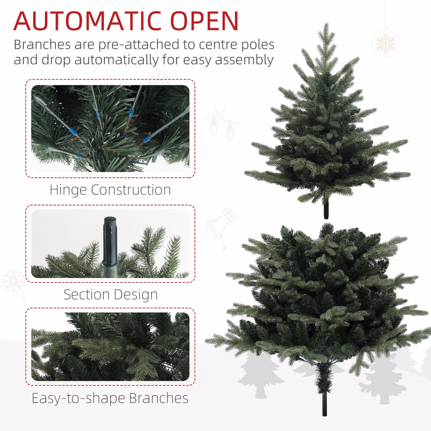 HOMCOM 5ft Artificial Spruce Christmas Tree with 1121 Branch Tips and Foldable Steel Base, Green – 5