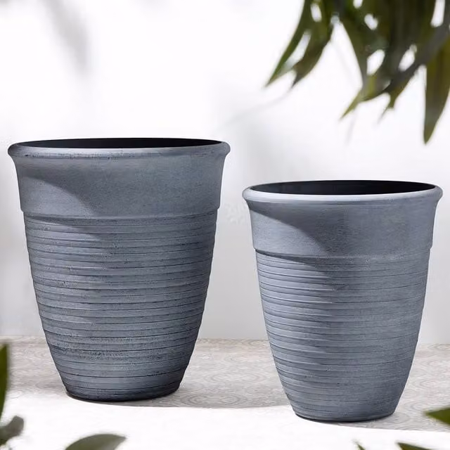 Wyld and Coco Grey Stone All-Weather Round Flared Planter Tub, Diameter: 43 cm