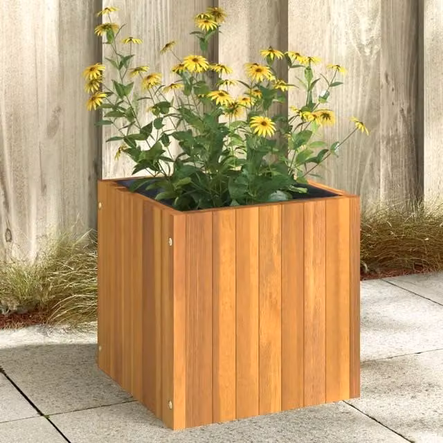 Berkfield Home Brown Acacia Wood Garden Planter Tub W/D/H: 35 x 35 x 35 cm – 1