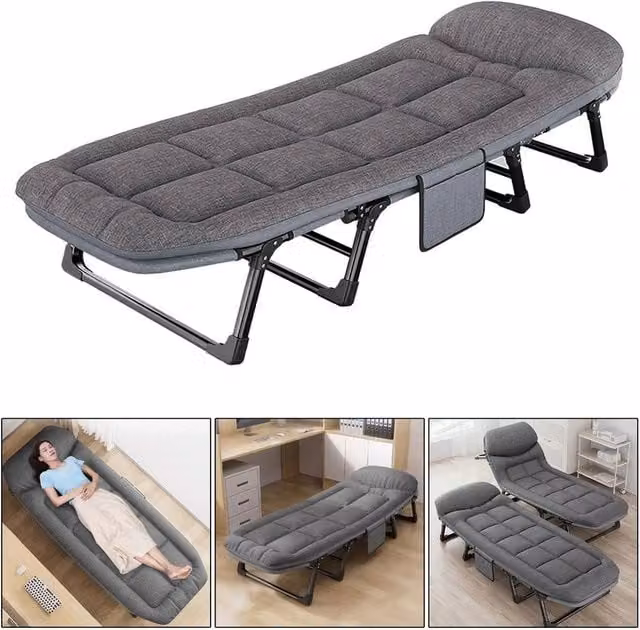 Nordara Heavy Duty Folding Sun Lounger Recliner in Grey, W/D/H: 180 x 200 cm