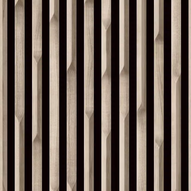 Grandeco Lamella Wood Slat Panel 3D Realistic Textured Vinyl Wallpaper in Light Oak and Beige