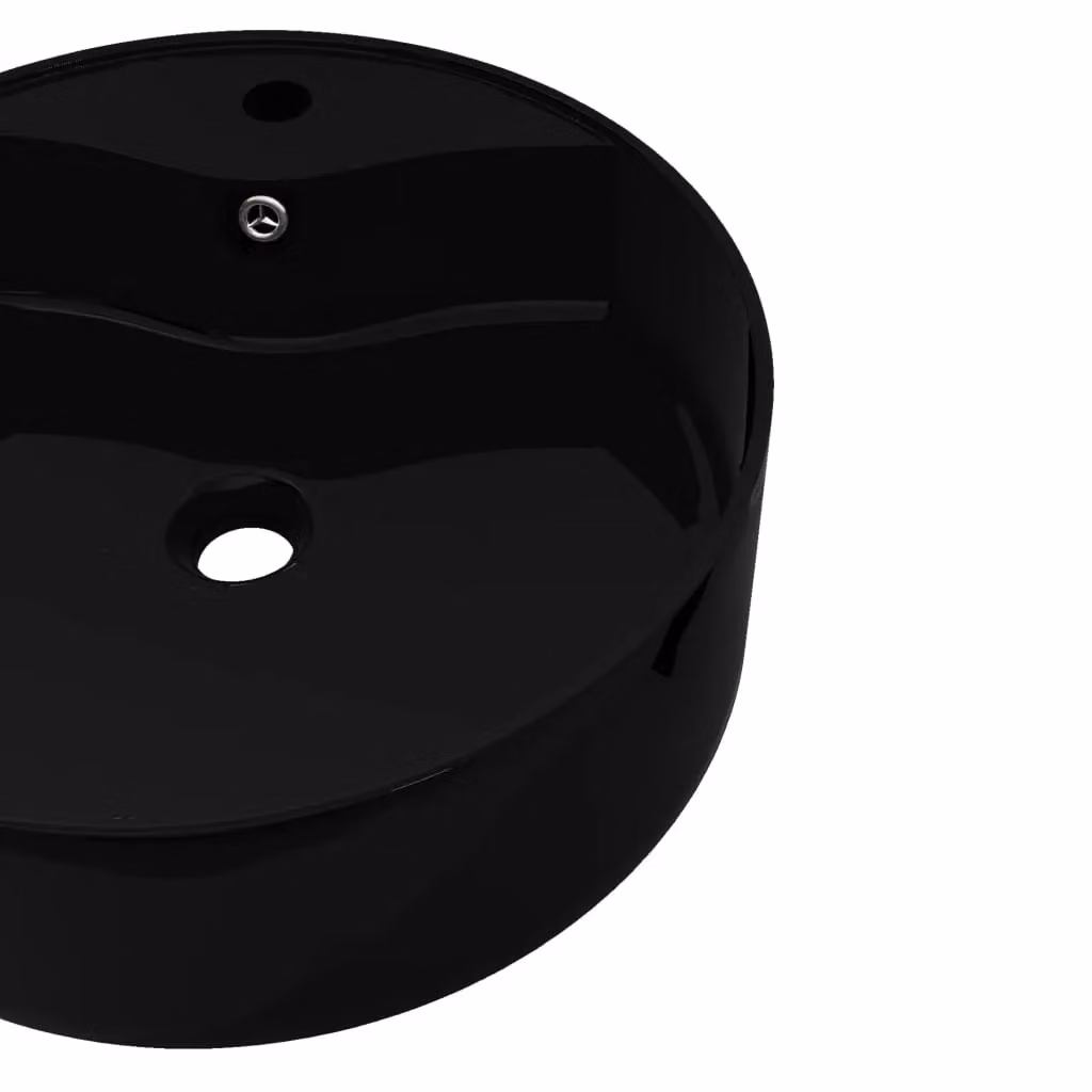 Berkfield Home Round Ceramic Bathroom Sink Basin with Overflow in Black – 4