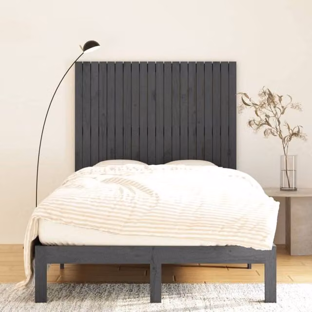 Berkfield Home Grey Solid Pine Wood Wall Mount Headboard W: 127.5 cm, D: 3 cm, H: 110 cm