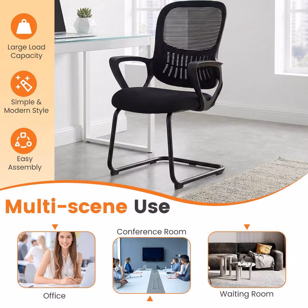 Costway Set of 2 Black Mesh Back Office Guest Chairs with Storage Basket and Cantilever Base – 7