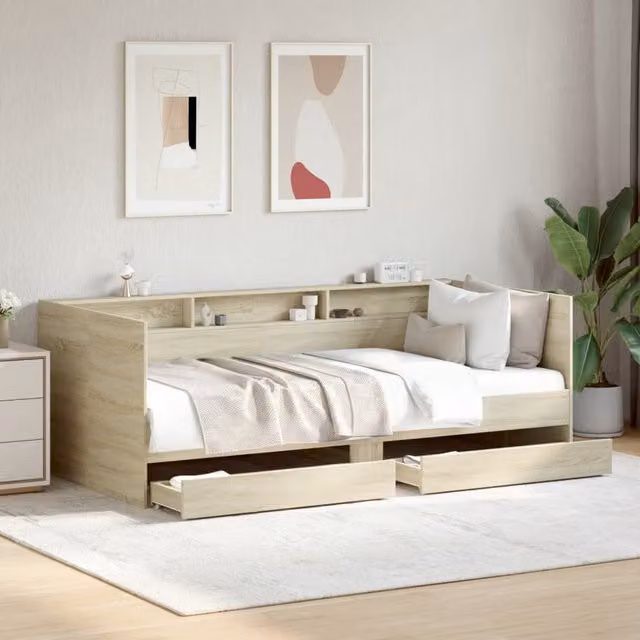 Berkfield Home Sonoma Oak Daybed with Drawers in Brown, W/D/H: 90 x 200 cm – 1