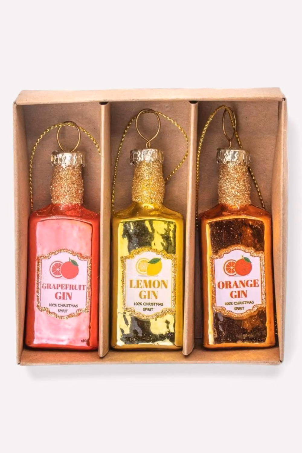 Sass & Belle Set of 3 Mini Citrus Gin Glass Christmas Tree Hanging Decorations in Multicolour and Gold – 2