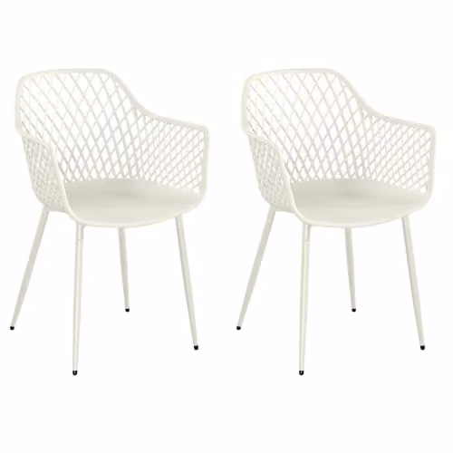 Core Products Sunray Outdoor Dining Chairs Set of 2, Geometric Lattice Armchairs with Matt Steel Powder-Coated Legs in White or Green