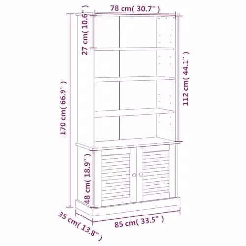 vidaXL VIGO Bookcase in Grey Rustic Solid Wood Pine and Metal, W/D/H: 85 x 35 x 170 cm – 3