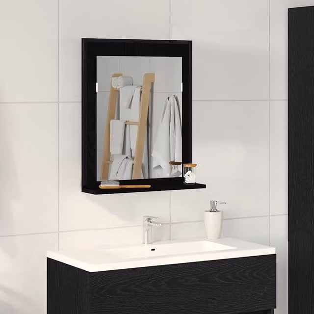 Berkfield Home Black Oak Bathroom Mirror, W: 50 cm, D: 12 cm, H: 60 cm – 1