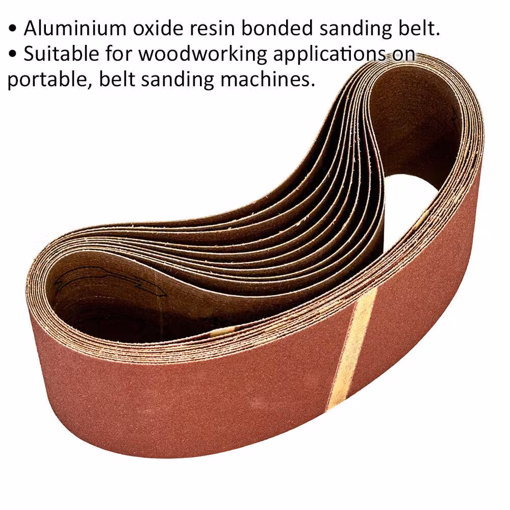 Loops 10 Pack 60 Grit Aluminium Oxide Sanding Belts for Wood, W: 75 mm, L: 533 mm – 2