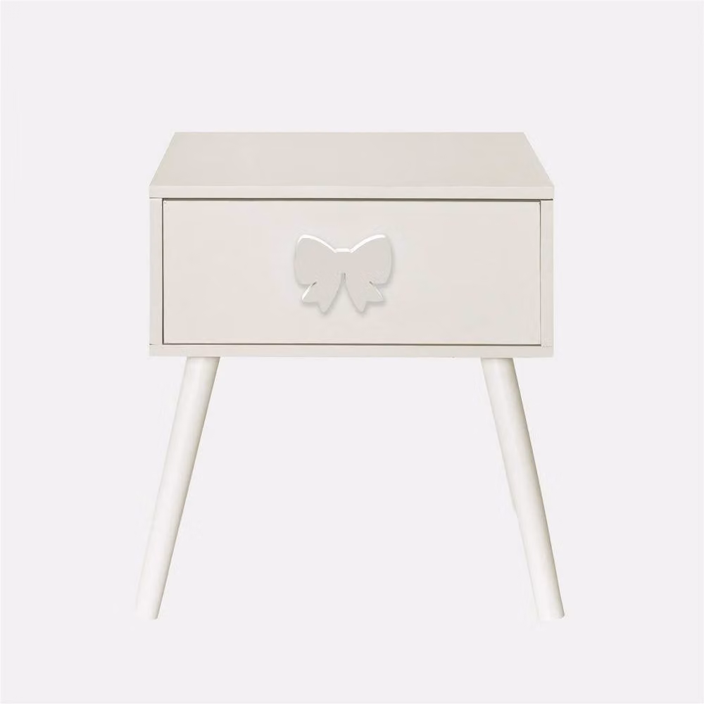 OHS Kids Bow Bedside Table 1 Drawer Nightstand Storage Unit in Cream – 2