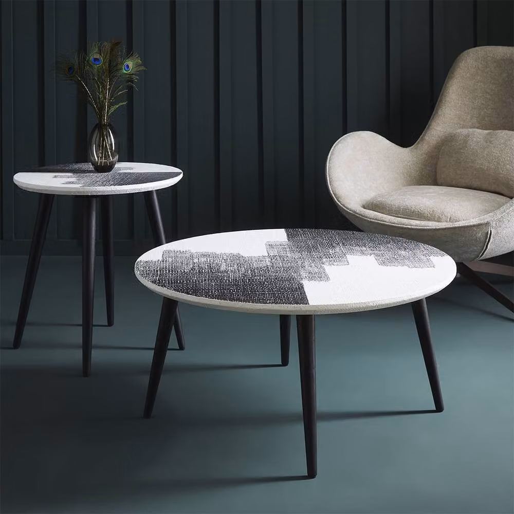 Signature Abstract Round Coffee Table in Black and White, H 38 cm, W 80 cm, D 80 cm – 2