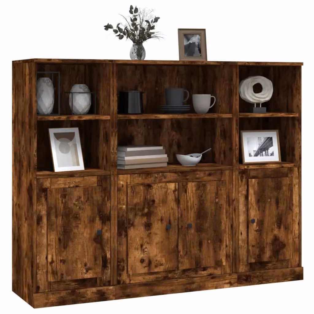 Berkfield Home Set of 3 Smoked Oak Highboards in Brown, Engineered Wood – 2