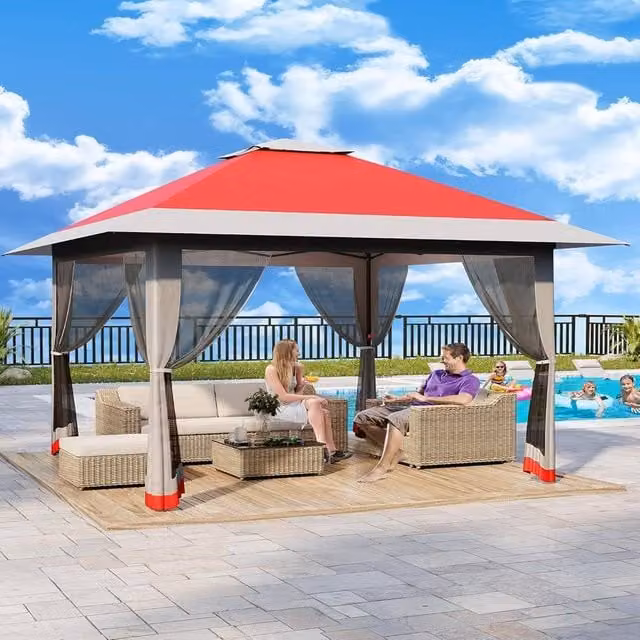 London Boutique Heavy Duty Red Pop Up Garden Gazebo Canopy Tent with 4 Sandbags, W/D: 4 x 4 m – 1