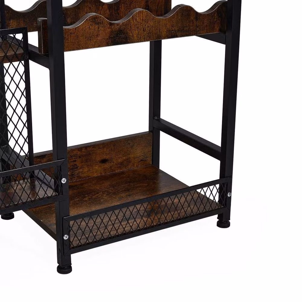 VOGREX Industrial Ladder Wine Cabinet and Bar Stand with Glass Holder and Metal and Glass Storage Shelves in Black and Multicolour – 4