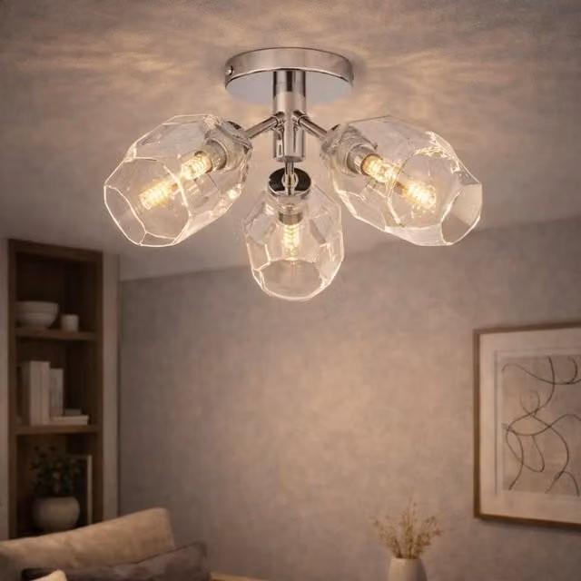 Pagazzi Leonie 5-Light Polished Chrome Semi-Flush Ceiling Light in Silver and Transparent Glass – 1