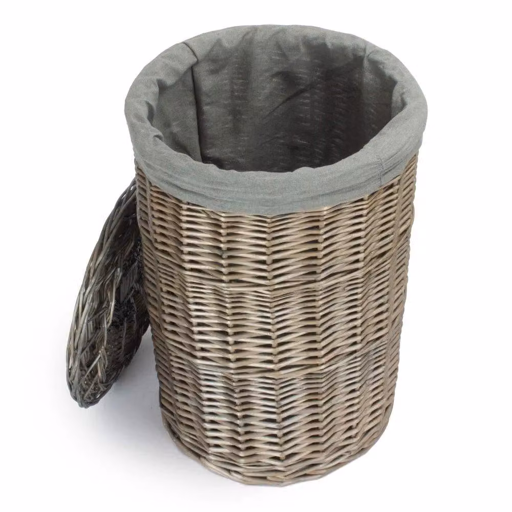 Red Hamper Small Antique Wash Round Linen Basket with Grey Sage Lining – 2