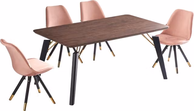 Life Interiors Sofia Cosmo LUX Dining Set with Rectangular Table and 4 Chairs in Pink, Black and Gold