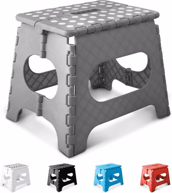 Keplin Heavy Duty Folding Step Stool, Non-Slip Portable Footstool in Grey, Height: 33.5 cm