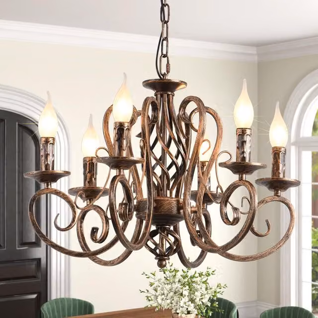 Garwarm 6-Light French Country Wrought Iron Chandelier in Gold/Brass – 1