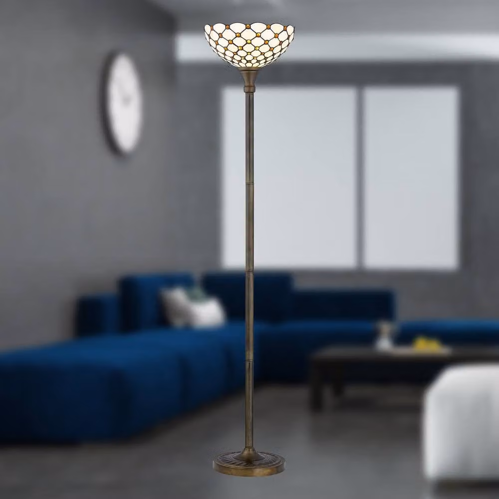 First Choice Lighting Nicolson Natural Tiffany Jewel Uplighter Floor Lamp in Bronze, Height: 167 cm – 4