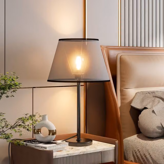 Living Star Modern Black Metal Table Lamp with Fabric Cone Shade