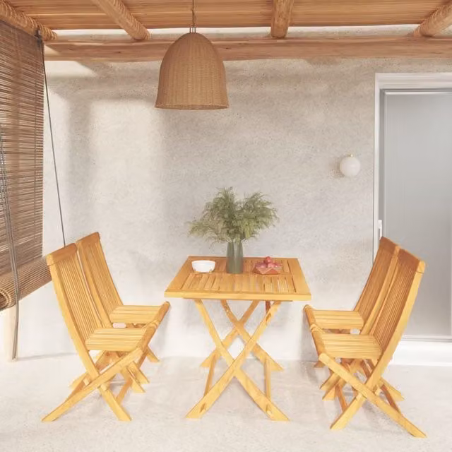 Berkfield Home 5 Piece Garden Dining Set in Brown Solid Teak Wood