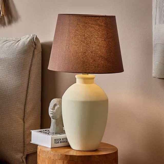 Wyld and Coco White Ceramic Table Lamp with Fabric Shade