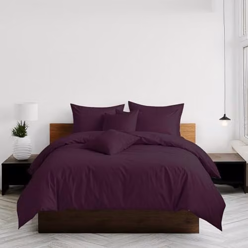 Home Sweet Home UK Plain Dyed Polycotton Duvet Cover and Pillowcase Set in Purple, Single Size, W/D/H: 135 x 200 cm with 48 x 74 cm Pillowcase – 3