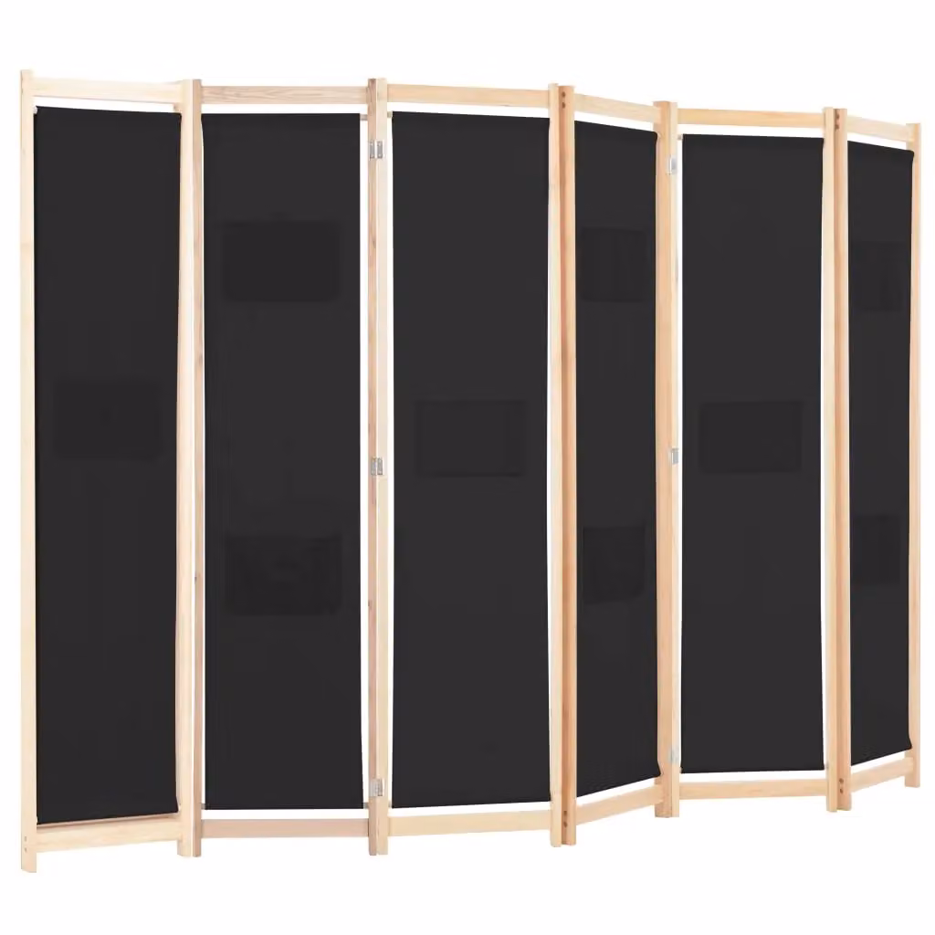 Berkfield Home 6-Panel Fabric and Wood Room Divider in Black, W/H/D: 240 x 170 x 4 cm – 3