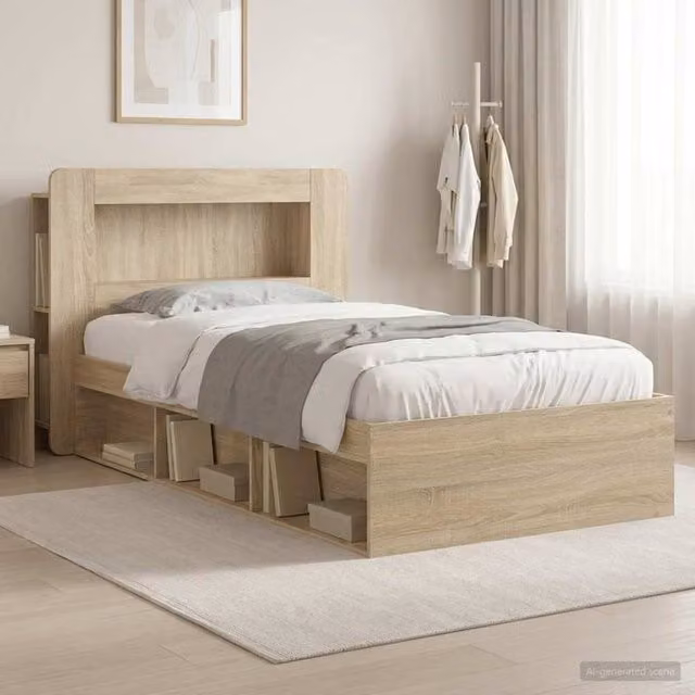 Berkfield Home Modern Bed Frame with Storage Drawers in Sonoma Oak Brown, W/D/H: 75 x 190 x 100 cm