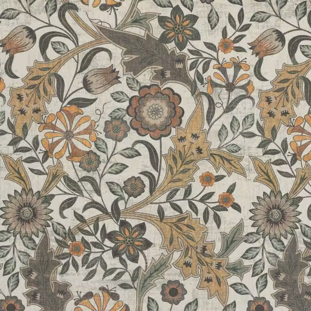 Linda Barker Home Agra Printed Mushroom Cotton Fabric in Beige and Multicolour
