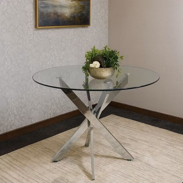 Kosy Koala Round Glass Dining Table with Chrome Legs in Transparent
