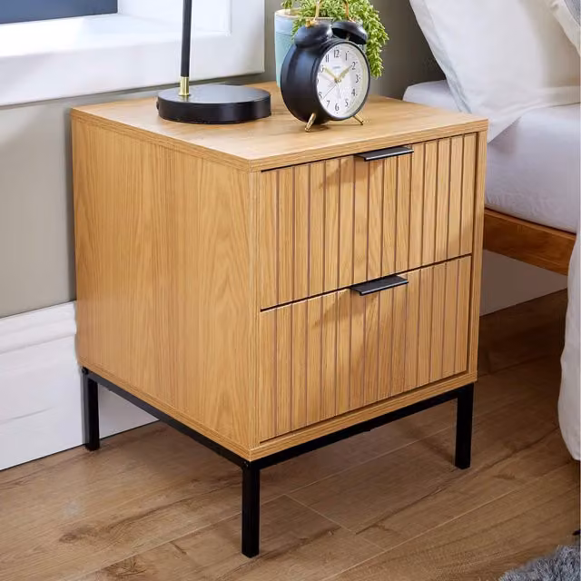 Home Source Wisbech 2 Drawer Bedside Table in Natural